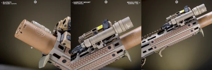 RailScales QTR Stop, Karve-P M-LOK Hand Stop, G10 RailScales M-LOK Scales (Dragon, TerraCore, 3-Slot & 4-Slot), LAO Sling Mount, Hardtop Mount for Scout Light Pro Lights, MCX CSMR Mag Button | Sig Sauer MCX-SPEAR LT SD (6.75" 300BLK SBR) w/ SLH762Ti Suppressor in Coyote, EOTech OGL Laser w/ Unity Tactical ModButton Lite, Surefire M640U-Pro Scout Light Pro Light w/ CSM-07 M-LOK Switch, Magpul 30rd 300BLK PMAG, Sig Sauer Romeo9T RDS & Juliet4 Magnifier, Poi Tac ST-MCX-LT Sling Mount, Magpul SL-M Stock, Blue Force Gear 1.00" ULoop Sling Attachments.
