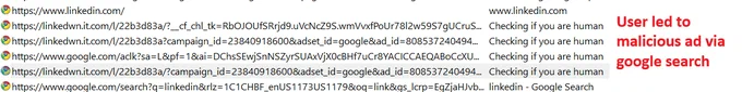 Image showing a list of URLs. User led to malicious ad via Google search.