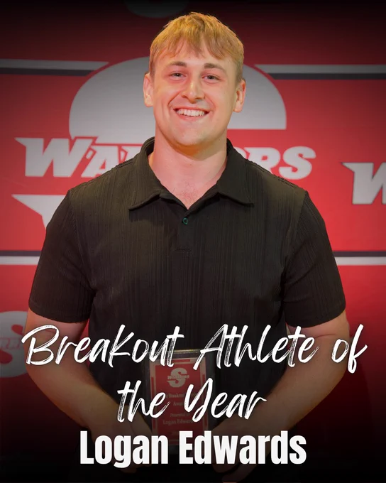 STANYS Breakout Athlete of the Year winners. One features Logan Edwards holding his award in front of a Stanislaus State Athletics backdrop, while the other shows Christallynn Tate in her Stan State volleyball uniform on the court.