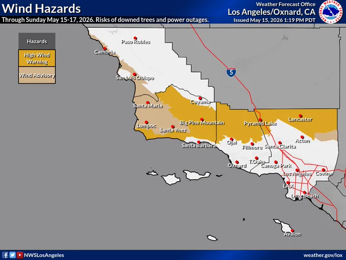 Current wind hazards across the area