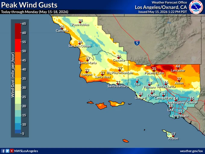 Peak wind gusts expected this weekend