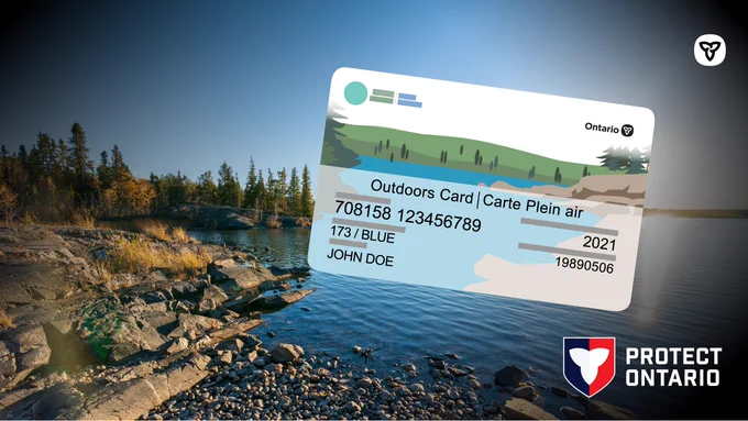 Background image of a lake with an outdoors card.