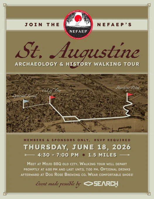 Step into and over centuries of history at the NEFAEP’s upcoming St. Augustine archaeology and history walking tour led by SEARCH's Greg Hendryx. Starts at 4:30 pm On June 18 at Mojo BBQ.