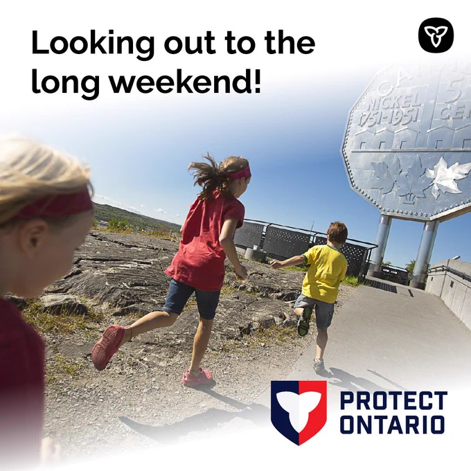 Photo of children running towards the Big Nickel at Dynamic Earth in Sudbury

Text: Looking out to the long weekend!

