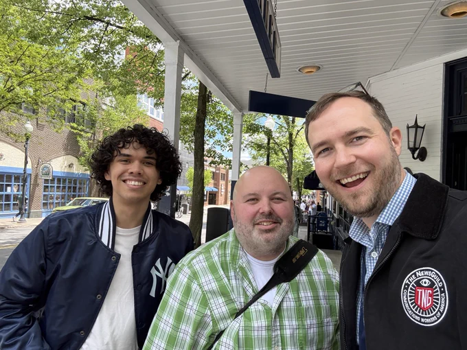 Photo of three men standing together. Trebor Maitin, Josh Moyer and Jon Schleuss