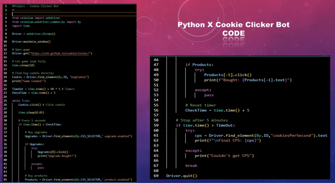 DAY - 48/100 Project - python x Cookie Clicker Bot Code/Commands