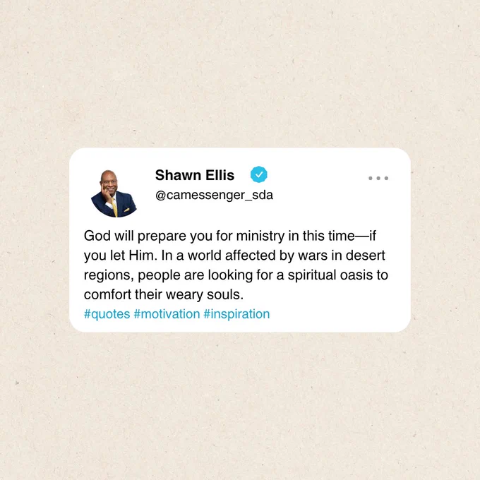 A tweet by Shawn Ellis offering spiritual encouragement amid global conflict. Includes hashtags for motivation and inspiration.