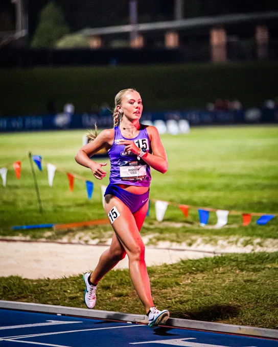Madison Cole competing in the 10,000-meter race on Thursday night at the Jaguar Track.