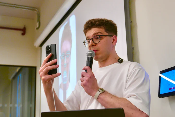 A photo of Vadim demonstrating his camera app.
