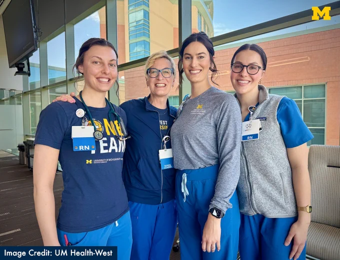 Linda Bos, B.S.N., and her three daughters, Lydia Hollemans, Naomi Palmbos and Anika Bos, who are all nurses at UM Health-West