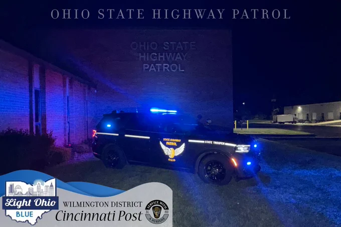 The Cincinnati Patrol Post lit up with blue lights in honor of National Police Week. 