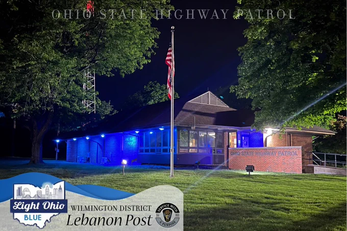 The Lebanon Patrol Post lit up with blue lights in honor of National Police Week. 