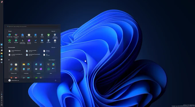 Start menu on the left
