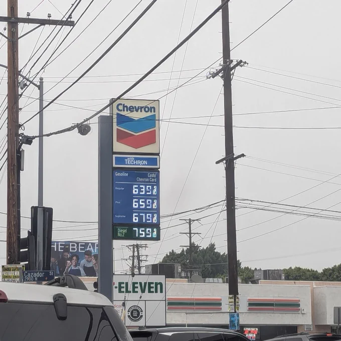 Chevron sign. Gas prices starting at $6.39.