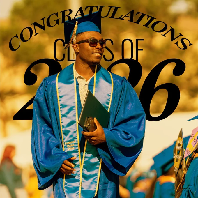 Photo of CSUB graduate holding a diploma during commencement. Image text says, "Congratulations Class of 2026"
Original photo by EJ Medellin