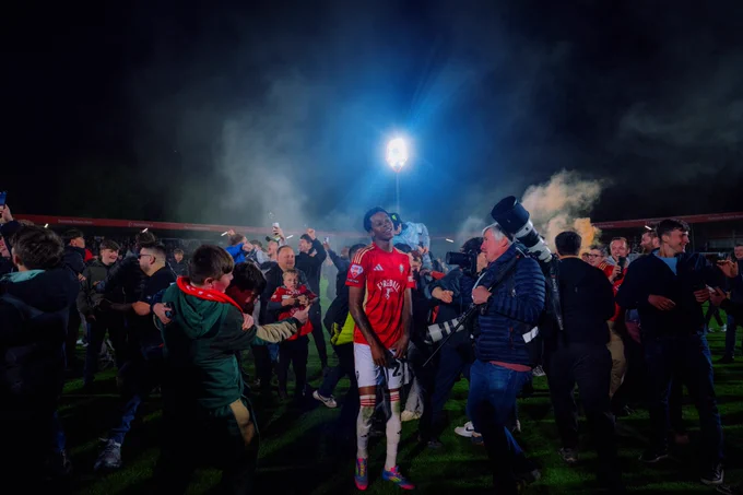 Kallum Cesay with Salford City fans.