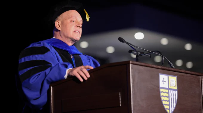 A distinguished speaker at Merrimack College's Commencement. 