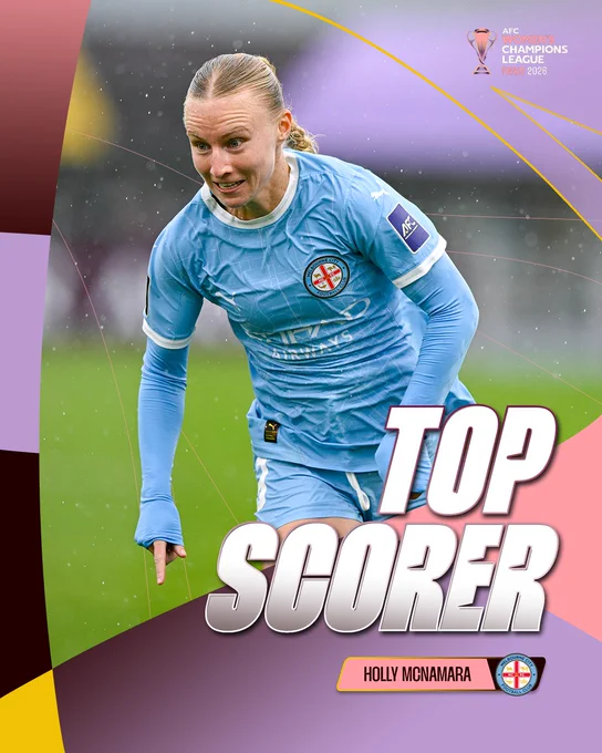 A soccer player in action during the AFC Women's Champions League, featuring dynamic text celebrating the top scorer. The player shows determination on the field.