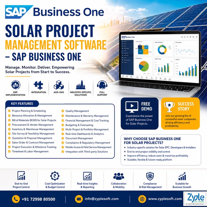 Manage Solar industry Projects with SAP Business One ERP Softwrae
