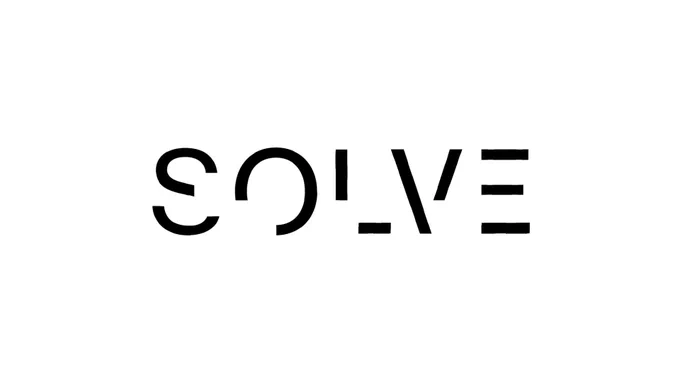 The text logo for SOLVE at MIT 2026 in Cambridge, Massachusetts, is displayed in a stylized, minimalist black font with fragmented strokes on a plain white background.