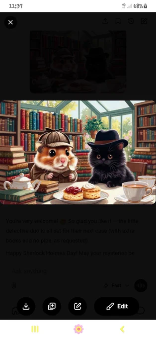 Hamster Holmes and Kitty Dr. Watson ready to solve any case, but first a Cream Tea in the Greenhouse Library.