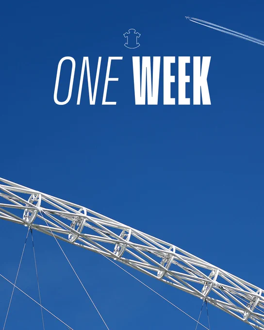 An image of the Wembley arch, beneath a clear blue sky, with text added that reads 'One week'.