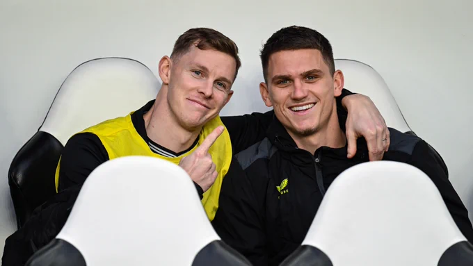 Emil Krafth and Sven Botman pictured together. 