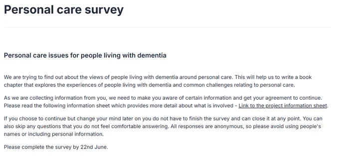 Personal care survey.