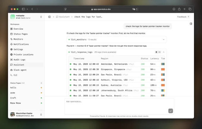 chat interface with the collapsed list_response_logs details table