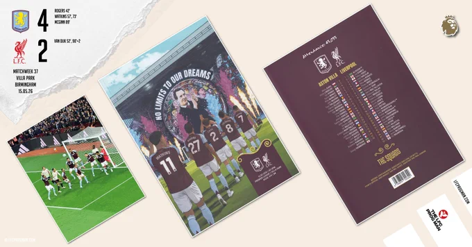 Programme available from Ignition Sports Media online store
https://www.ignitionsportsmedia.com/collections/aston-villa/products/aston-villa-vs-liverpool-4
