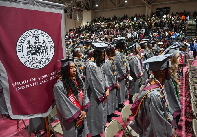 Graduates from the UMES School of Agricultural and Natural Sciences wait to collect their diplomas during the 139th Spring Commencement at the University of Maryland Eastern Shore.