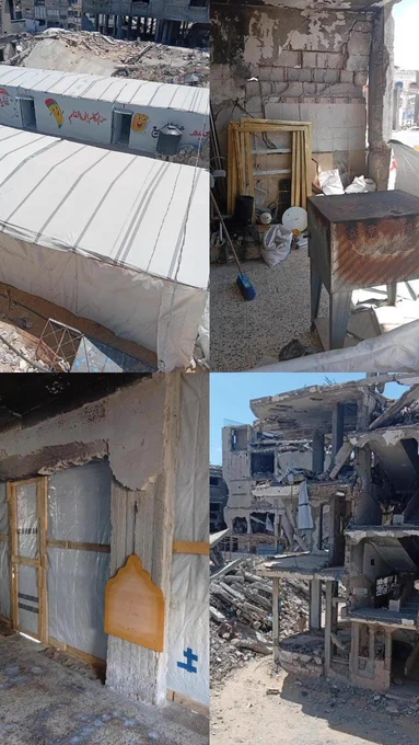 This place where we live is a room surrounded by nylon in a building badly damaged by bombing.