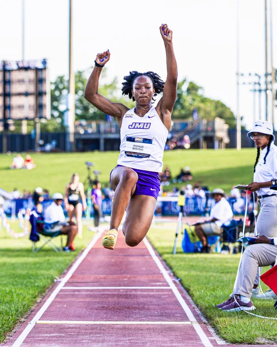 Vashaun Broadus competing in the long jump.