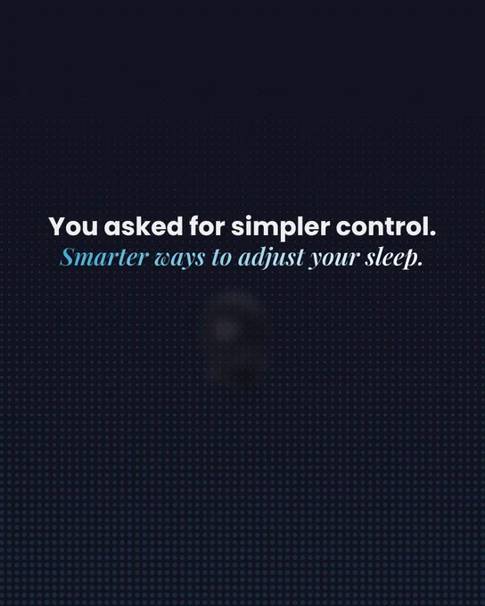 Inspirational text on a dotted dark background promoting smarter sleep controls. The mood is motivational and focused on relaxation.
