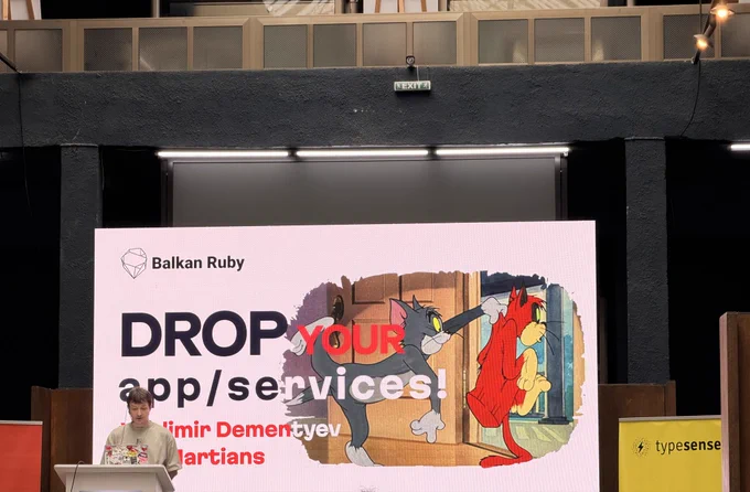 Slide from a talk saying to drop app/services