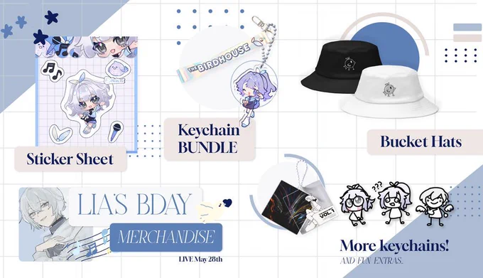 BIRDHOUSE BIRTHDAY MERCH ‼️🥳

Save up for cool Birdhouse merch like: 

● Stickers ft. @hoshi_xs & @ohayuzuru
● Keychain Bundle ft. @nxyuish & @BYEBi_
● COOL Bucket Hat in Black AND White
● AND MORE ‼️

All funds go to BIRDCLUB 🐦

🗓 Pre-Orders open MAY 28 