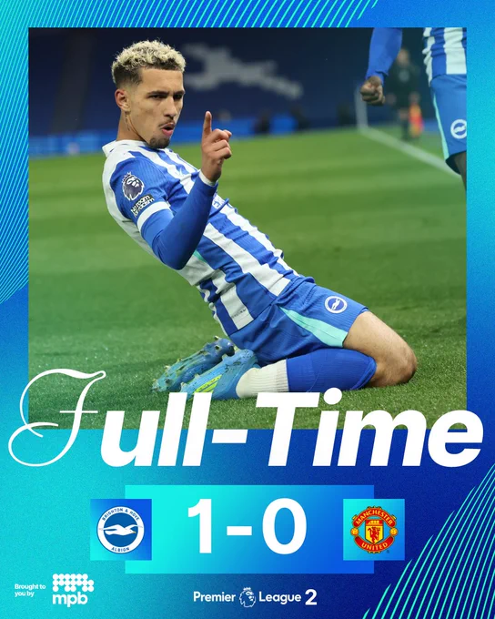 Full time graphic featuring Tyler Silsby. Albion 1-0 Man United. GET IN, BOYS!