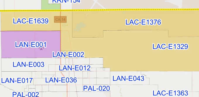 Map of evacuation details. LAN-E001 is under shelter in place. LAC 1639, 1376 and 1329 are under evacuation warning.