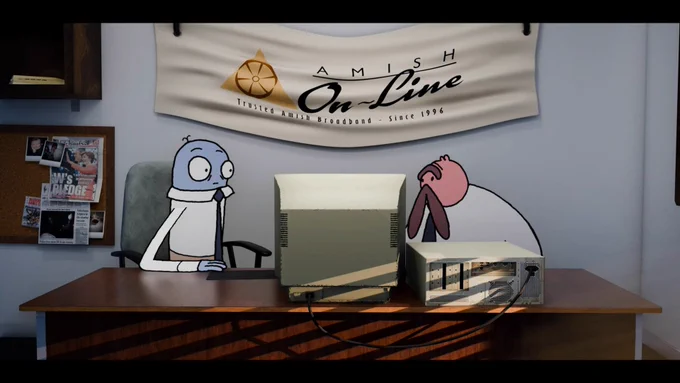 A screenshot of Office Place, with two of the main characters, Paul and Rudd