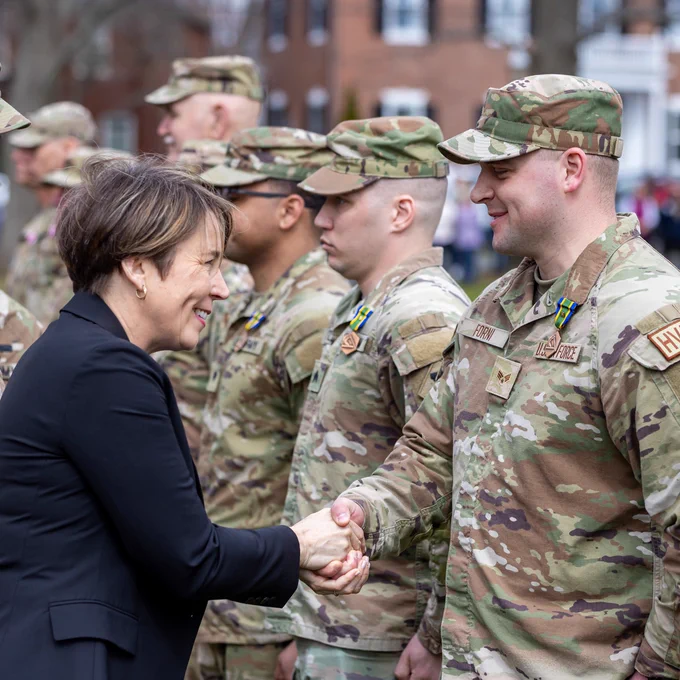 Governor Healey and National Guardsman.