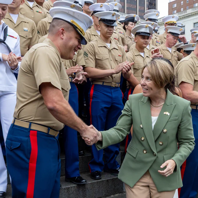 Governor Healey with Marine.