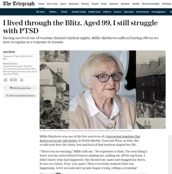 screenshot of the newspaper headline and a photo of Millie