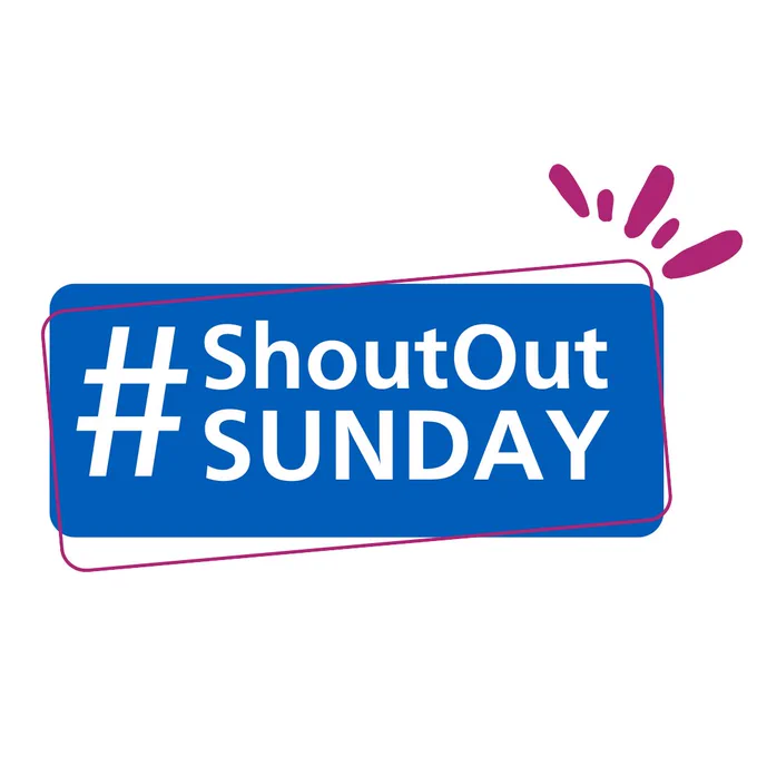 A blue box with a pink outline. Text in the box reads:  Shout out Sunday. 