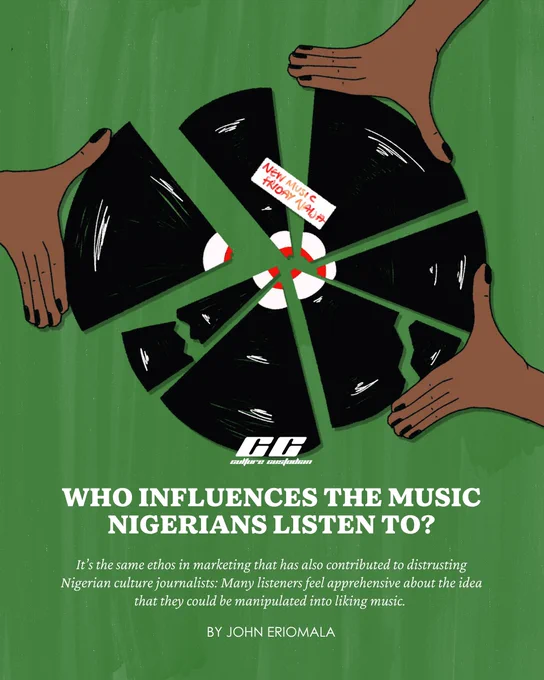 An inquiry into the forces influencing music listening choices in Nigeria. Touches on music journalists and the perceived subjectivity of their work, influencer culture, and apprehension towards marketing and promotion. 