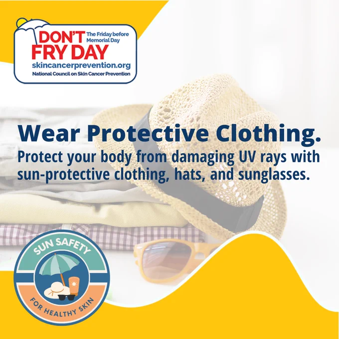 Wear protective clothing. Protect your body from damaging UV rays with sun-protective clothing, hats, and sunglasses. 