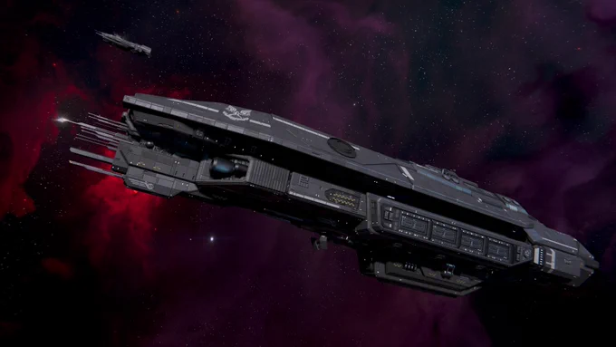 An Ankara-class Escort Carrier seen itself being escorted by a Diligence-class Destroyer. Following the 2525 handover of CMA assets to UNSC service, the Diligence became a particularly abundant reserve of escort and patrol vessels available to a then heavily overstretched UNSC occupation force in the Outer Colonies.

Slapdash converted liveries of faded CMA emblems were seen covered by the fresh paint of a distinctly UNSC style - an unintentional allegory for a broader shift in the balance of power across the colonies. The Ankara, which was once intended to be the carrying capacity of a force meant to contend against an entrenched CMA, was now seen escorted by the very ships it was designed to fight, occupying worlds they were meant to defend.