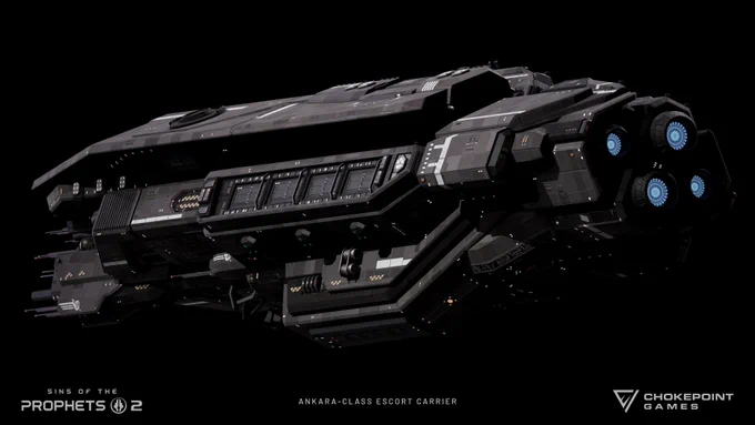 Perspective render of an Ankara-class Escort Carrier, seen from below and broad on the port quarter.