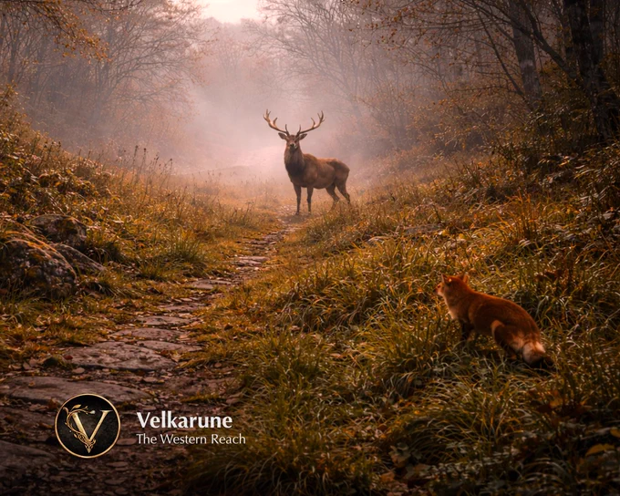 Velkarune abandoned path with deer and red fox