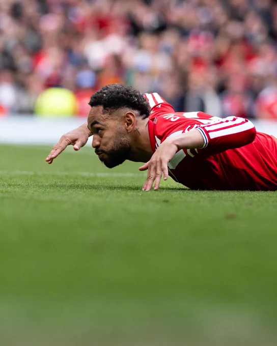 Matheus Cunha celebrates his goal for United against Nottingham Forest.