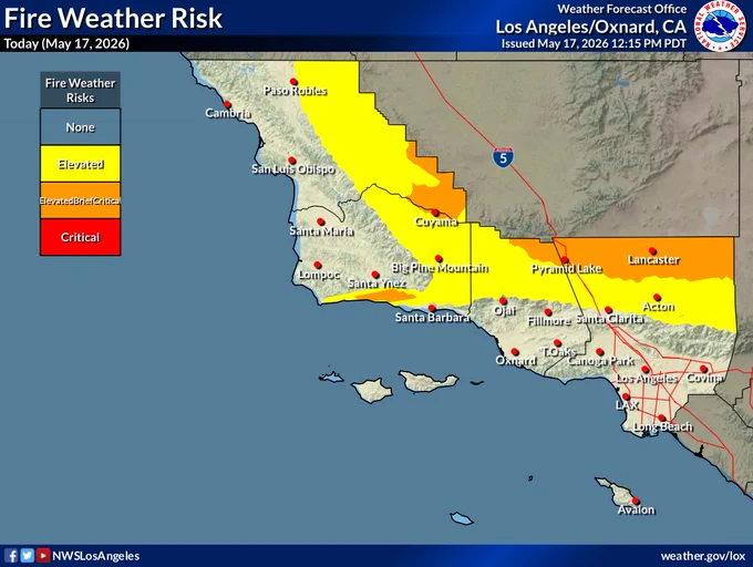 Elevated to brief critical fire weather conditions for today